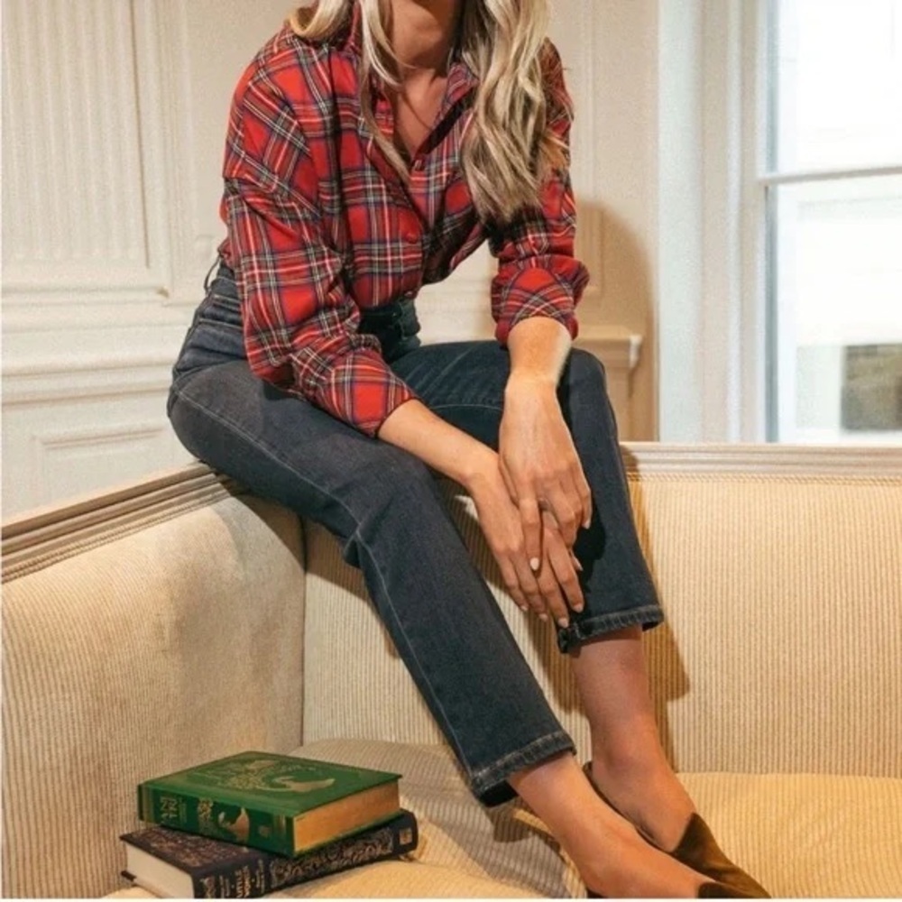 Tuckernuck Red Plaid Button Front Relaxed Tunic Shirt Women’s XS Preppy - Picture 8 of 9